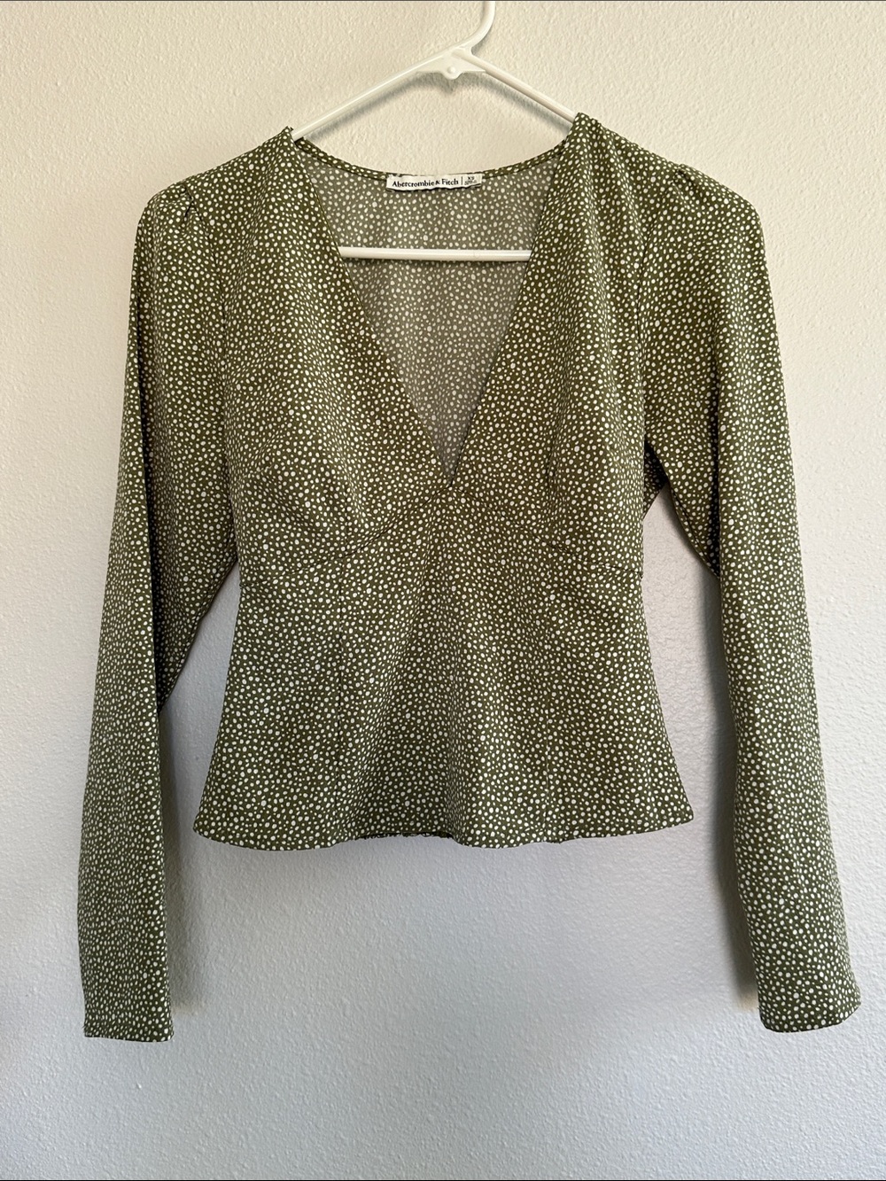 Abercrombie & Fitch Olive Green Mini Dot V-Neck Long Sleeve Top